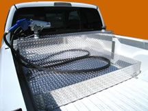 Aluminum fuel tanks and transfer tanks for pickup trucks by Highway Products.