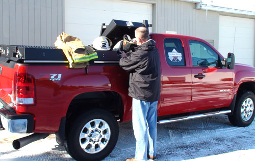 Service body on a pickup truck by Highway Products.