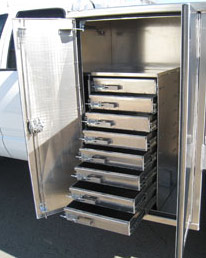 Truck storage drawers for service bodies and tool boxes by Highway Products.
