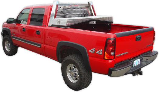 Gull wing pickup truck storage toolboxes built by Highway Products are availiable factory direct.