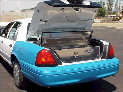 trunk tool boxes for Crown Vic, Impala, and Charger vehicles